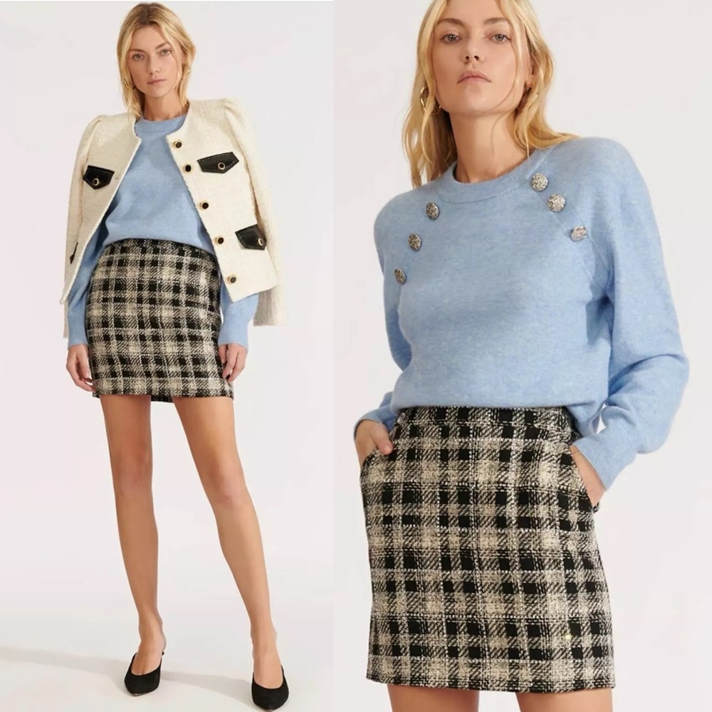 VERONICA BEARD Arezzo Plaid Tweed Mini Skirt Black/Cream Size 6 MSRP $375